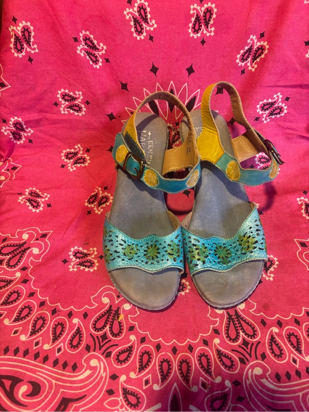 L’artiste Womens Turquoise Multi-Color Leather Sandals size39/8